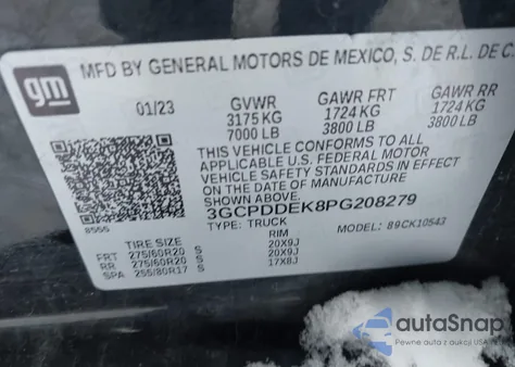 2023 Chevrolet Silverado 1500 4Wd Standard Bed Lt z USA, uszkodzony, nr VIN 3GCPDDEK8PG208279